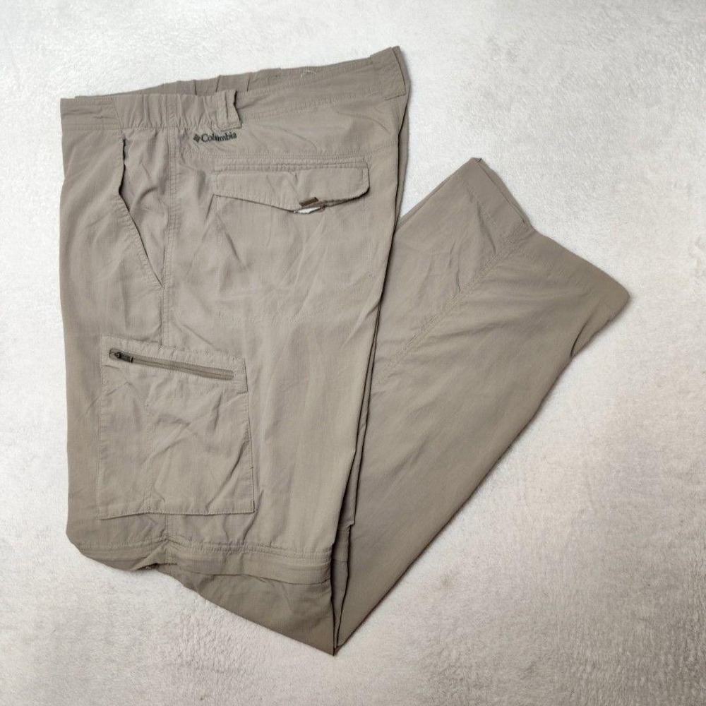 Columbia Pants Mens 38x32 Beige Silver Ridge‎ Convertible Omni-Shade Cargo Nylon